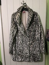 Leopard Print Faux Fur Coat Good Condition Size 12
