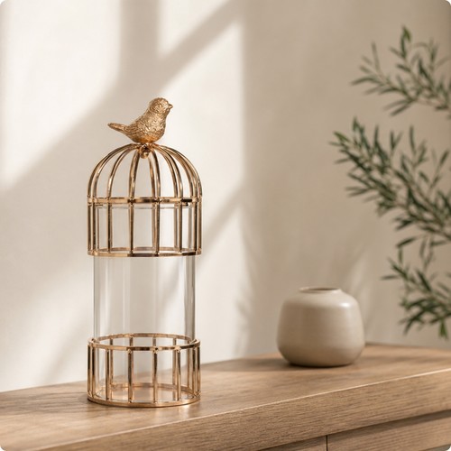 Glass vase with metal - with,