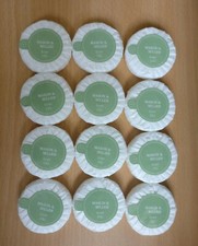 12 X MASON & MILLER 15g GUEST SOAP  TRAVEL WHITE ROUND TISSUE PLEATED BATH    