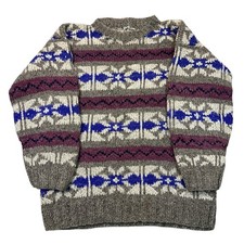 Vintage Chunky Hand Knit Jumper Sweater Wool Fair Isle Brown Mens XL