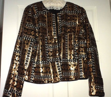 Stunning Gold Sequin & Silver Glitter Embroidered Shrug/ Jacket Size Large