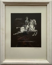 Woodcut Rider with Horse Emil