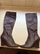 Brown Knee Length Leather Upper Boots Size 39 Vintage