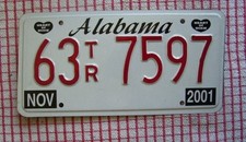 ALABAMA - AMERICAN LICENSE NUMBER PLATE #AL