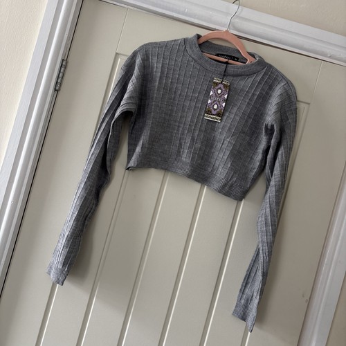 Boohoo grey rib knit cropped - rib,