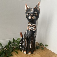 Vintage Tall Wooden Cat Figure
