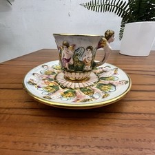 Antique Capodimonte Demitasse Cherubs Cup  & Saucer - Italian Relief Moulded