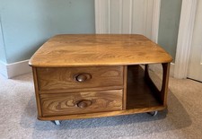 Ercol Light Elm Pandora's Box Vintage Solid Wood Coffee Table 1970s