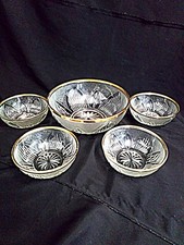 Vintage 5pc Glass  Fruit Bowl and 4 Dessert Dishes