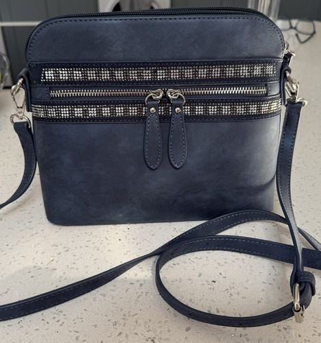 Navy handbag with - handbag, diamanté
