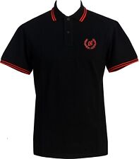 Mens Black & Red Tipped Polo Shirt Oi Ska Skinhead Reggae Two Tone Dub S-3XL