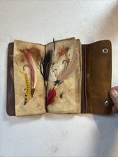 Vintage Fishing 92 Hand Tied Flies in Leather Wallet Turn of Century Fly Fishing