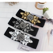 Stretchable Waist Belt Diamante Rhinestones Women Ladies Girls Elasticated