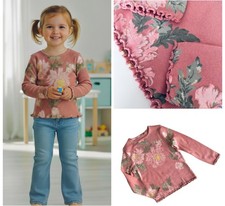 Baby Girls NEXT Ribbed Top Long Sleeved Pink Floral Rib T-Shirt Cotton Rich  NEW