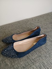 Ladies Dorothy Perkins Navy Ballerinas Size 6 UK Blue Diamanté Flat Shoes