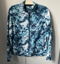 Marks & Spencer Women’s Size 14 Fleece Zip Jacket Cardigan Aqua Mix Blue Pattern