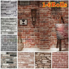 1-6X Realistic 3D Vintage Brick Effect Rustic Stone Red/Grey Textured Wallpaper