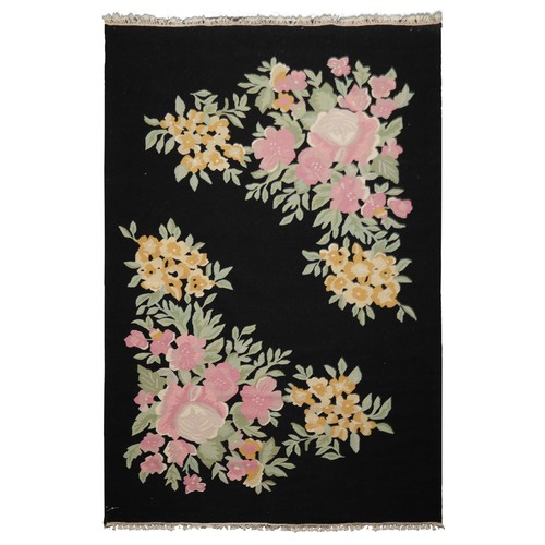 6x9 hand woven wool - black, pink