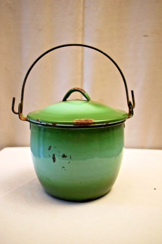 Vintage green enamel bucket - vintage,