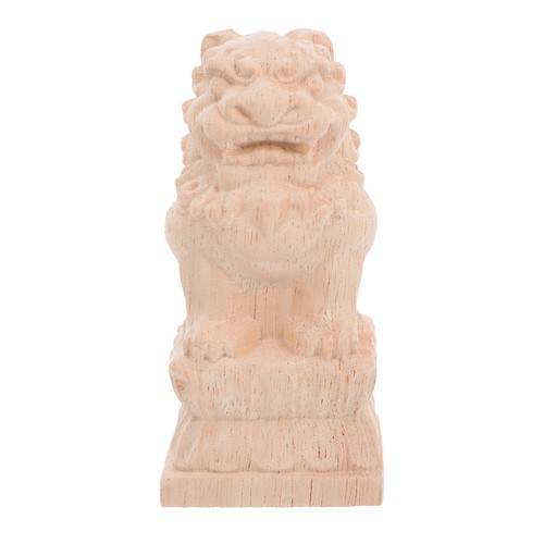 Unfinished wooden lion statue - ,