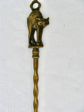 Antique Vintage BRASS Toasting Fork With Cat Handle Twisted Shaft Lenght 48,5 cm