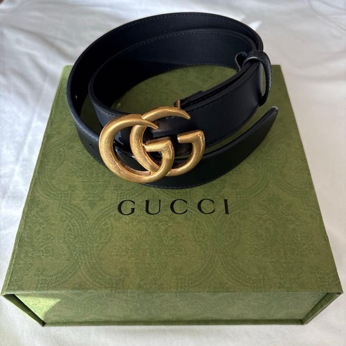 Gucci black leather belt 75in - leather,