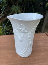AK Kaiser Germany White Bisque Porcelain Vase Floral relief pattern Signed