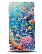 Coral Reef Fish Swimming Flip Wallet Case Swim Fishes Marine Life Reefs CZ50