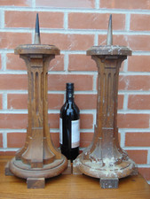 Pair Large 19th C Oak Gothic Revival Pugin Style Church Pricket Candlesticks