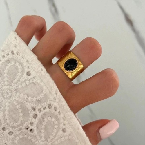 Gold plated black jet gemstone