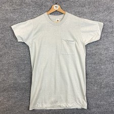 Vintage 80s Fruit Of The Loom Pocket T Shirt Gray Mens L NWOT Single Stitch