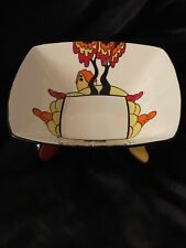 CLARICE CLIFF STYLE "HOUSE AND TREES" FOOTED BOWL HAND PAINTED BY BRIAN WOOD.