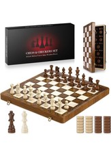 Magnetic Chess Set Large Wooden Chess Board with Wooden Staunton Pieces Checkers