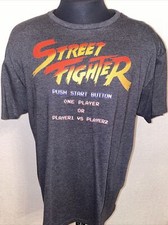 Street Fighter 2 Push Start T-Shirt XL Gray 8Bit Pixel Gamer Capcom Arcade