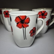 6x Poppy Mugs Waterside  Red Flowers Set Fine China