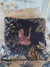 NAVY BLUE VELVET CRANE TROPICAL BIRD DESIGN CUSHION COVER