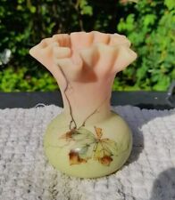 Pristine?Queens Burnese Thomas Webb Painted Uranium Satin Glass Vase Hand Blown