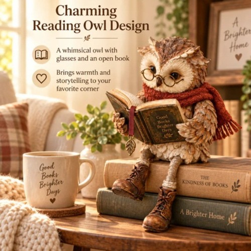 Reading owl figurine - reading, cute