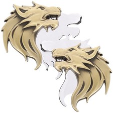  2 Pcs Metal Car Sticker Vehicle Decoration Hood Stickers Decal Wolf Head
