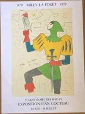 JEAN COCTEAU SIGNED in Plate The Falconer Lithograph Poster Mourlot Paris Milly