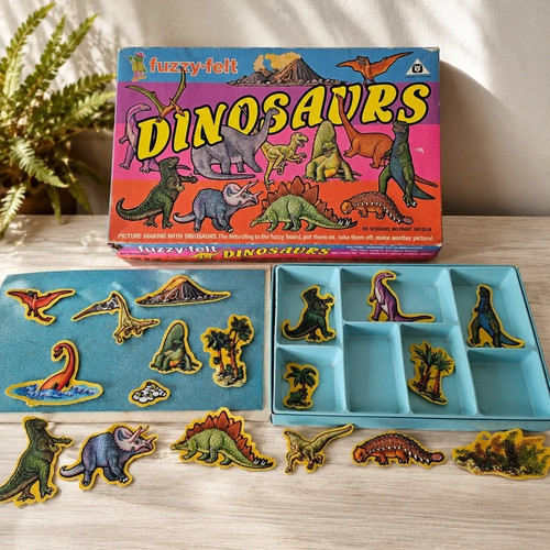 Vintage fuzzy felt dinosaurs - vintage,