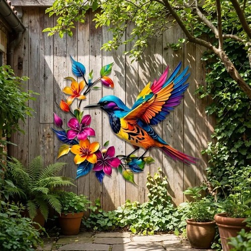 Metal hummingbird flower wall - hummingbird,