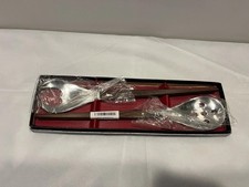 Vintage Stainless Steel Salad Servers Wood Handles Boxed Vintage Kitchenware