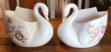 Vintage St Michael Claremont Beautiful Porcelain Pair of Swan Planters Plant Pot
