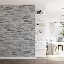 Light Slate Grey Realistic Stone Brick Effect Textured Wallpaper Faux Wall Paper