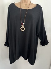 New Made in Italy Lagenlook Soft Black Ribbed Jumper Top Onesize 16 18 20 22