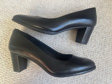 New Clarks Mid Heel Black Leather Cushion Pumps Court Shoes 39 6 D