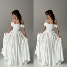 Elegant Wedding Dresses Boat Neck A Line Satin Ball Gown with Corset Bodice