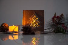 Xmas Wooden Lantern With Glass