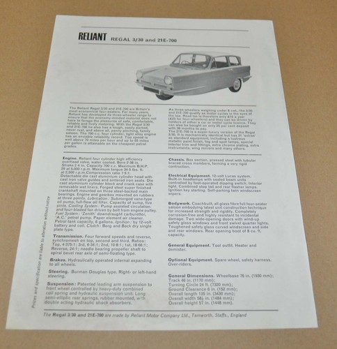 Reliant regal brochure - reliant,